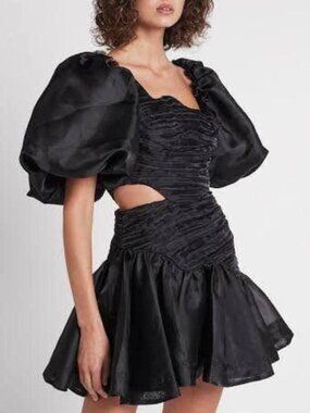 aje raffia dress black Lydia Native Floral Strapless Mini Dress